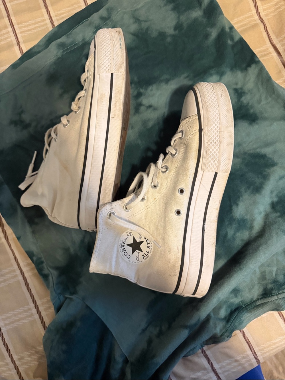 Converse White High Top Sneakers with Black Stripe - Picture 3 of 6
